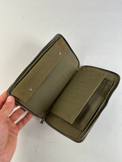 Vintage Hermes Canvas Zip Wallet Khaki Navy Silver