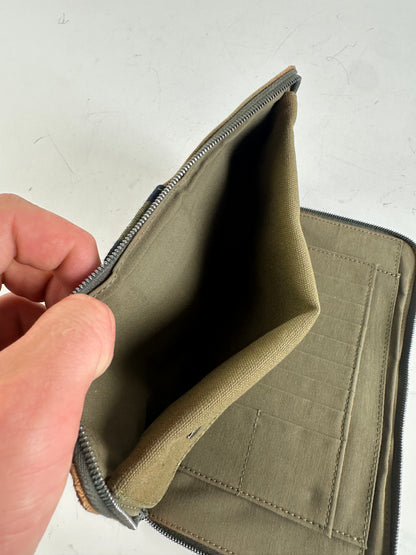 Vintage Hermes Canvas Zip Wallet Khaki Navy Silver