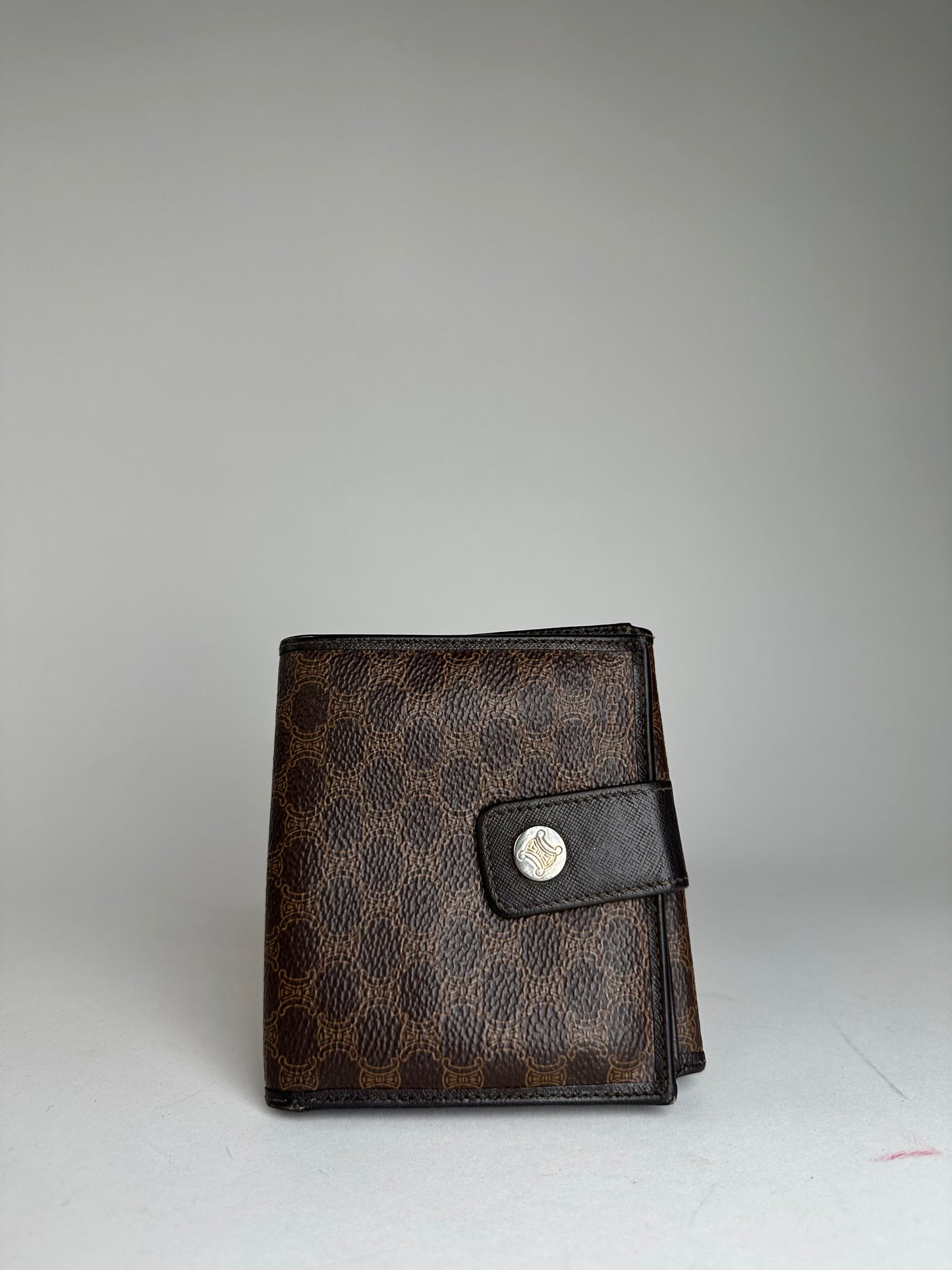 Vintage Celine Triomphe Monogram Coated Canvas Bifold Wallet Brown