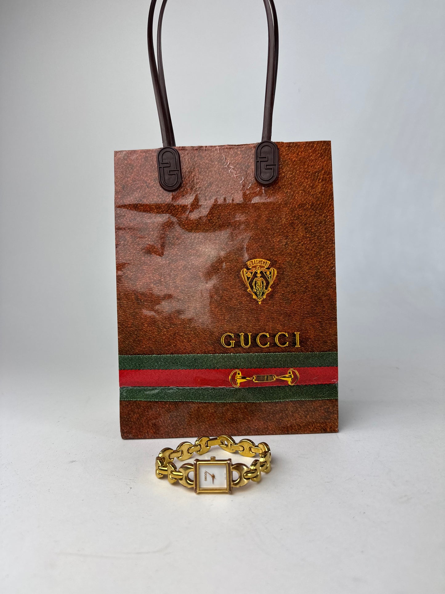 Vintage Gucci Gold Plated Bracelet Quartz Watch Gold White