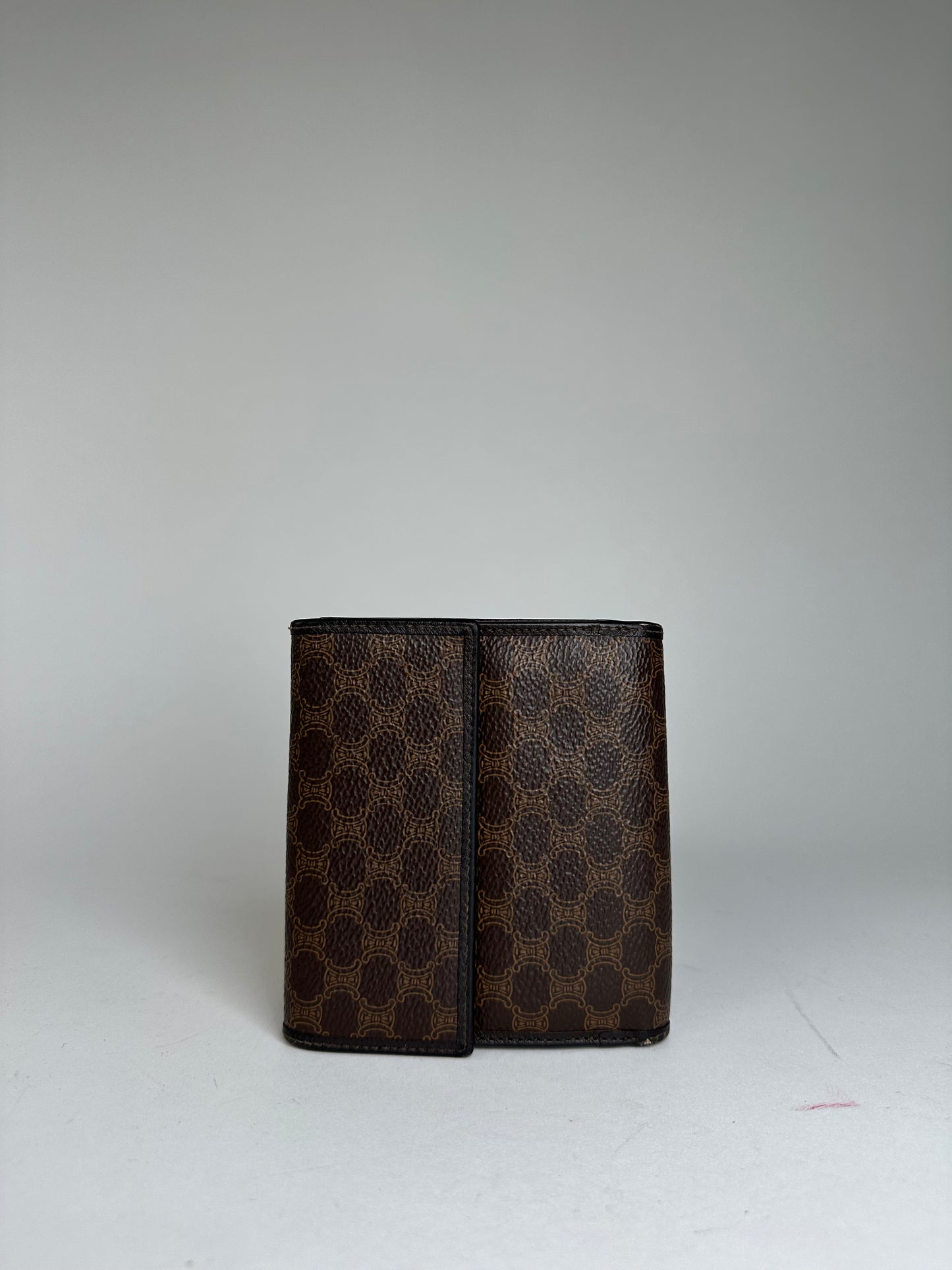 Vintage Celine Triomphe Monogram Coated Canvas Bifold Wallet Brown