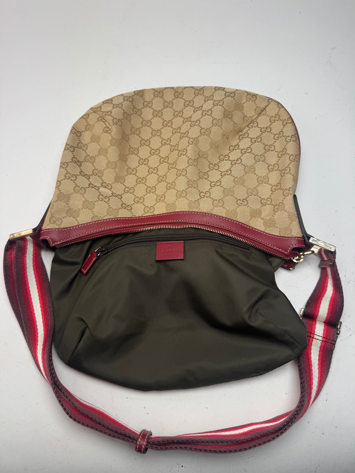 Vintage Gucci Croissant 2Way monogram bag beige purple