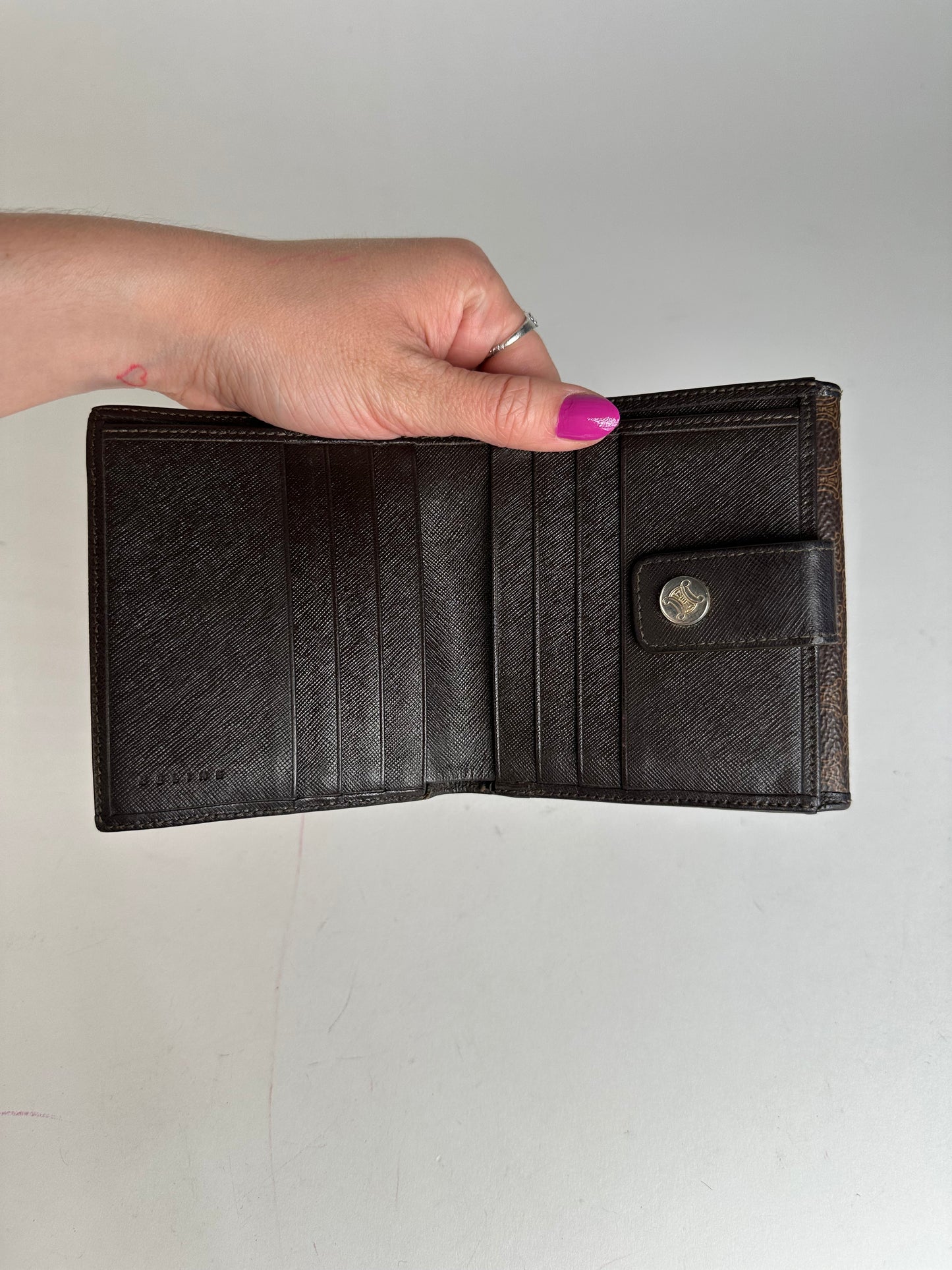 Vintage Celine Triomphe Monogram Coated Canvas Bifold Wallet Brown