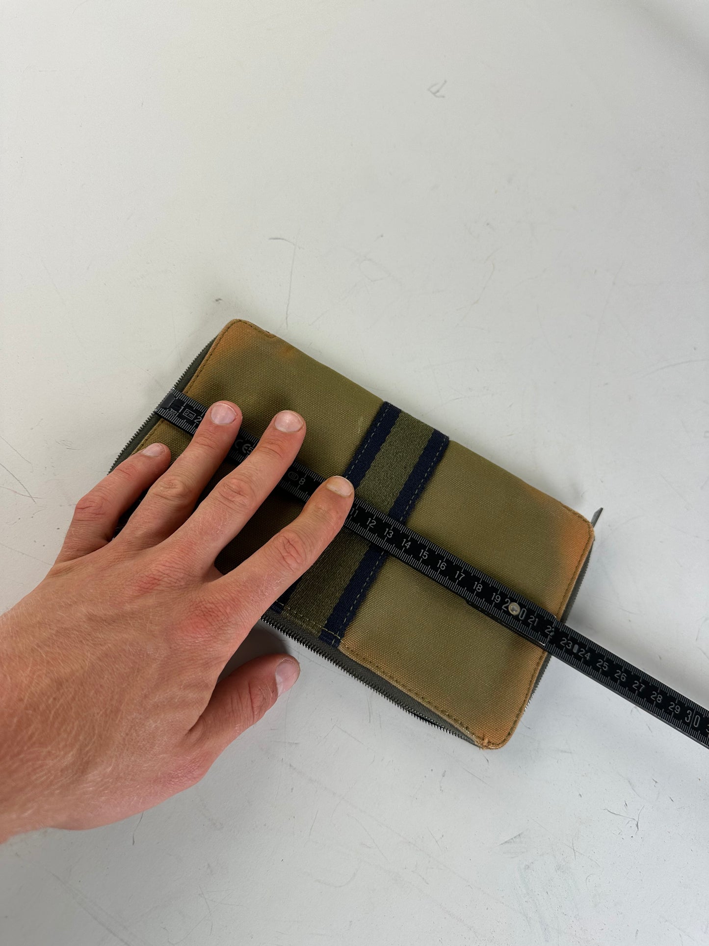 Vintage Hermes Canvas Zip Wallet Khaki Navy Silver