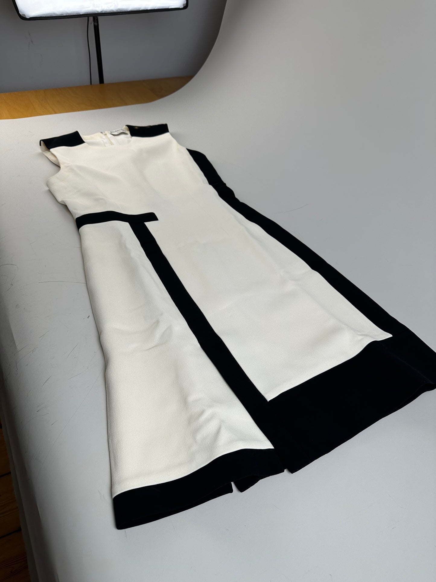Vintage Balenciaga Structured Dress Cream Black XS