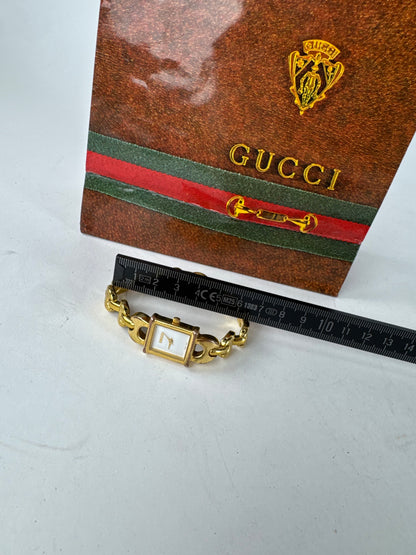 Vintage Gucci Gold Plated Bracelet Quartz Watch Gold White