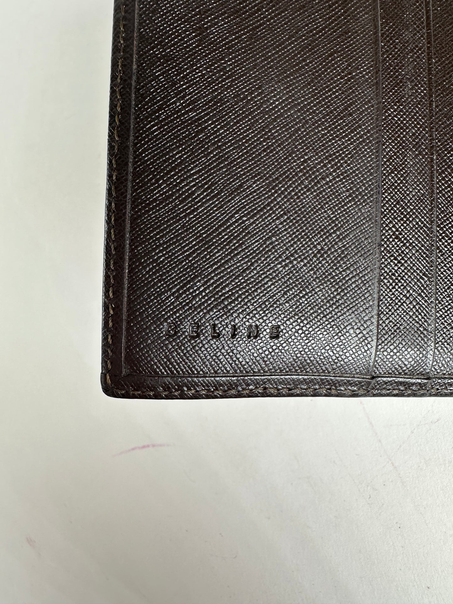 Vintage Celine Triomphe Monogram Coated Canvas Bifold Wallet Brown