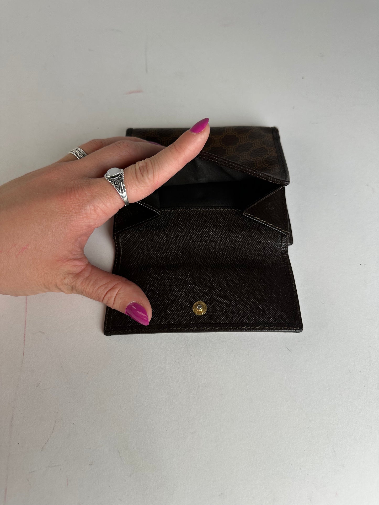 Vintage Celine Triomphe Monogram Coated Canvas Bifold Wallet Brown