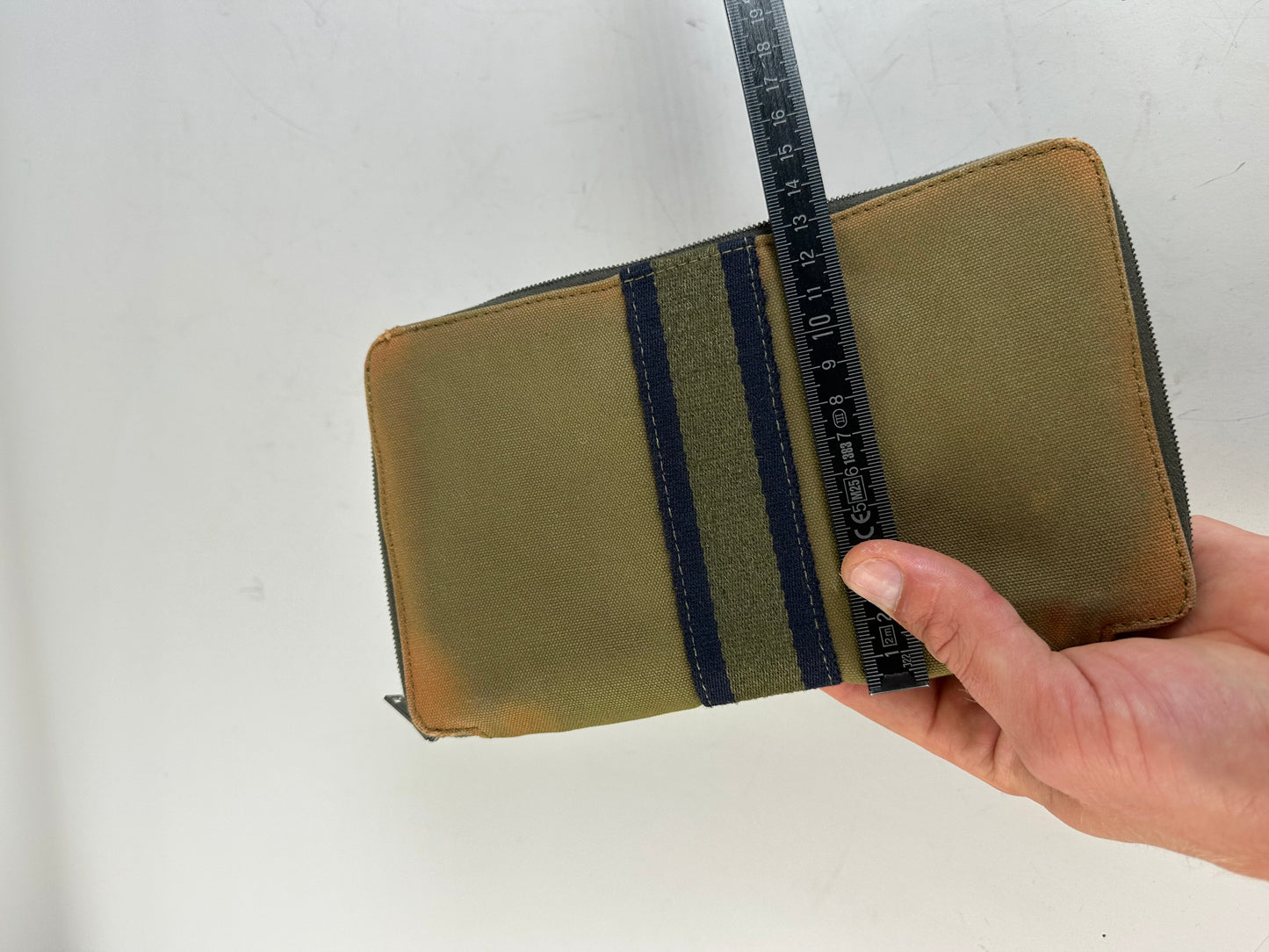 Vintage Hermes Canvas Zip Wallet Khaki Navy Silver