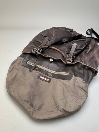 Vintage Marni Grained Leather Shoulder Bag Dark Brown Silver