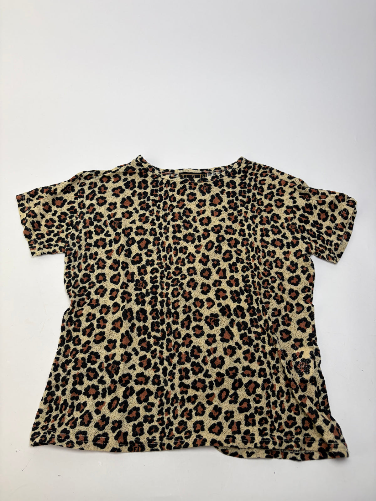 Vintage Fendi Leopard Print Cotton T-Shirt Beige Black XL