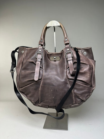 Vintage Marni Grained Leather Shoulder Bag Dark Brown Silver