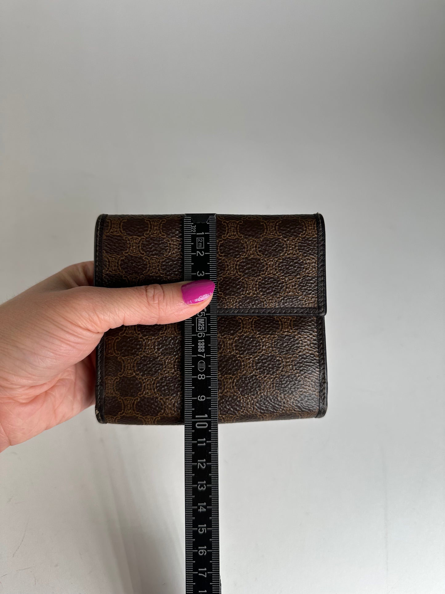 Vintage Celine Triomphe Monogram Coated Canvas Bifold Wallet Brown