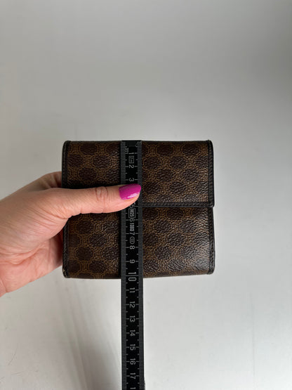 Vintage Celine Triomphe Monogram Coated Canvas Bifold Wallet Brown