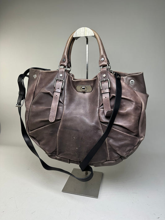 Vintage Marni Grained Leather Shoulder Bag Dark Brown Silver