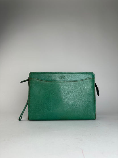 Vintage Gianni Versace Grained Leather Wristlet Pouch Green