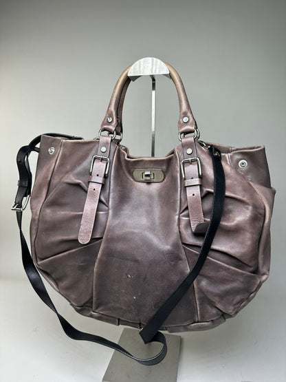 Vintage Marni Grained Leather Shoulder Bag Dark Brown Silver