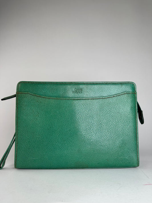 Vintage Gianni Versace Grained Leather Wristlet Pouch Green