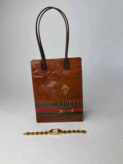 Vintage Gucci Gold Plated Bracelet Quartz Watch Gold White