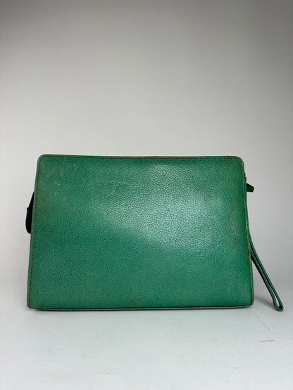 Vintage Gianni Versace Grained Leather Wristlet Pouch Green