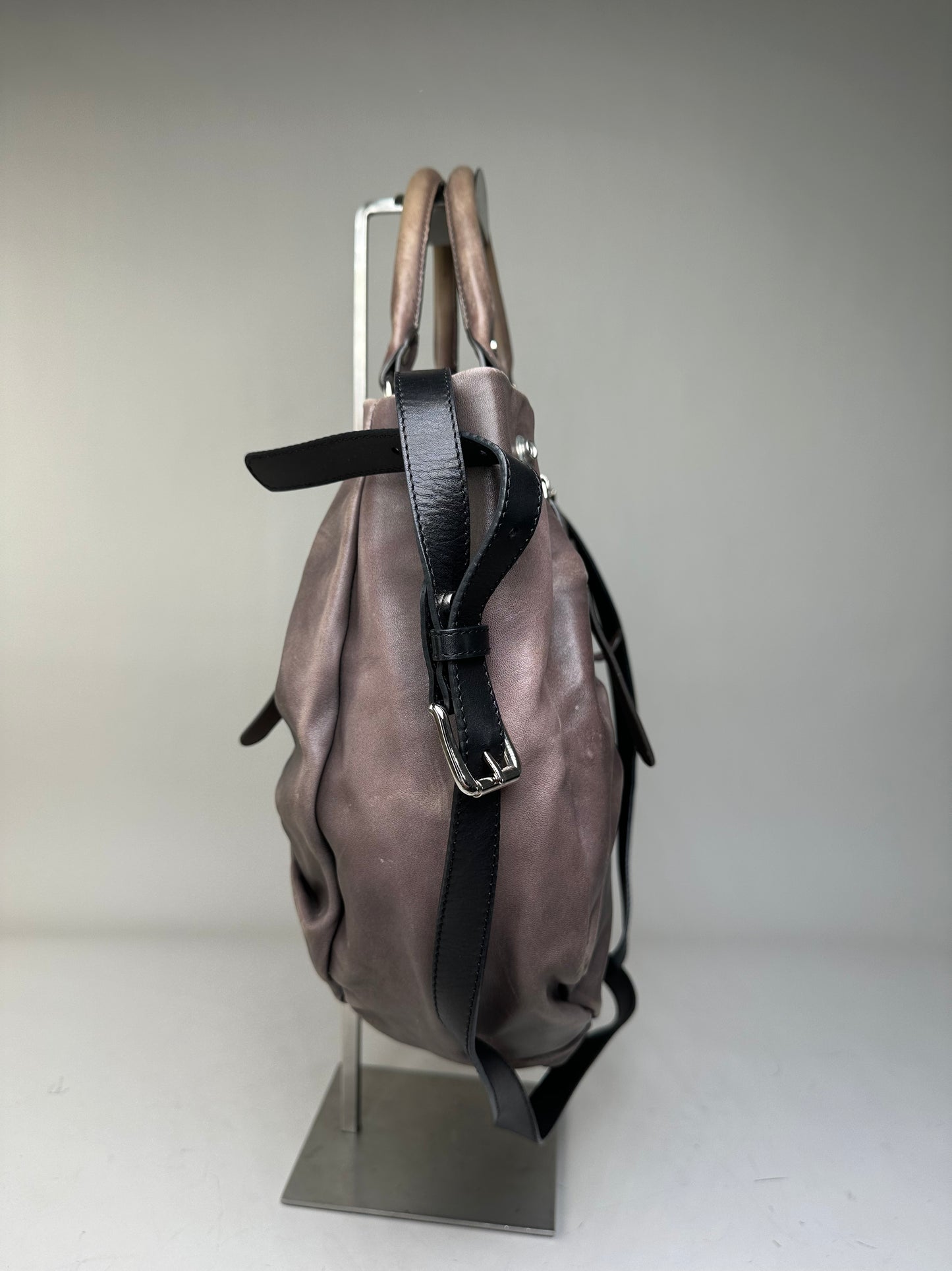 Vintage Marni Grained Leather Shoulder Bag Dark Brown Silver