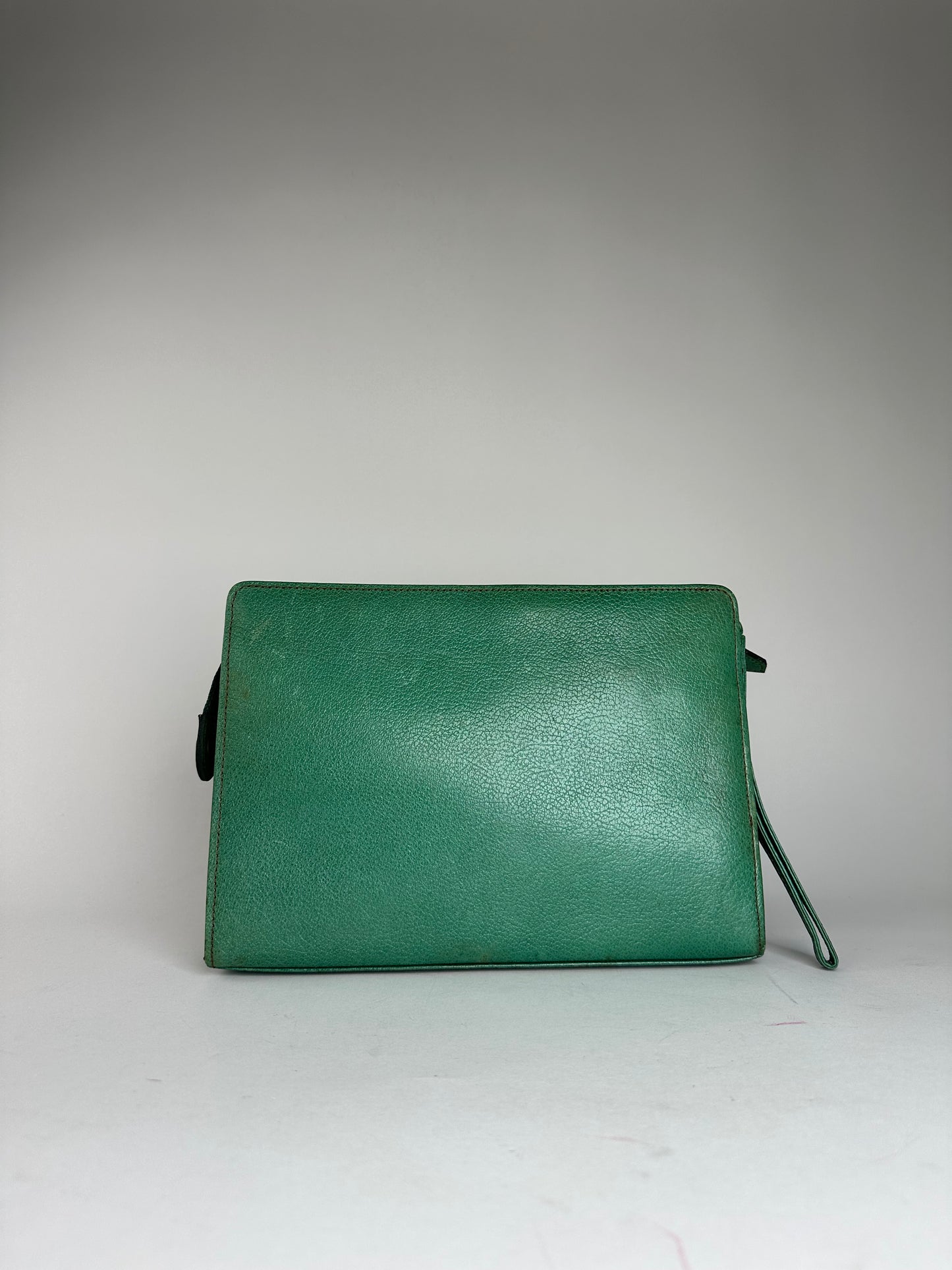 Vintage Gianni Versace Grained Leather Wristlet Pouch Green