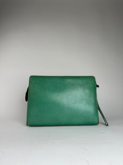 Vintage Gianni Versace Grained Leather Wristlet Pouch Green