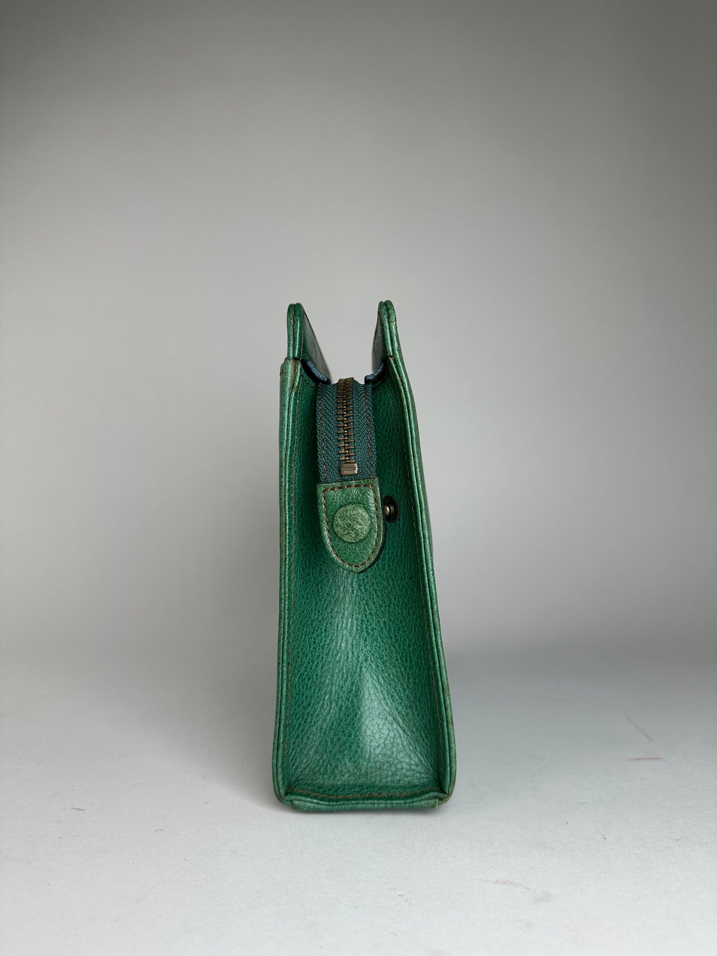 Vintage Gianni Versace Grained Leather Wristlet Pouch Green