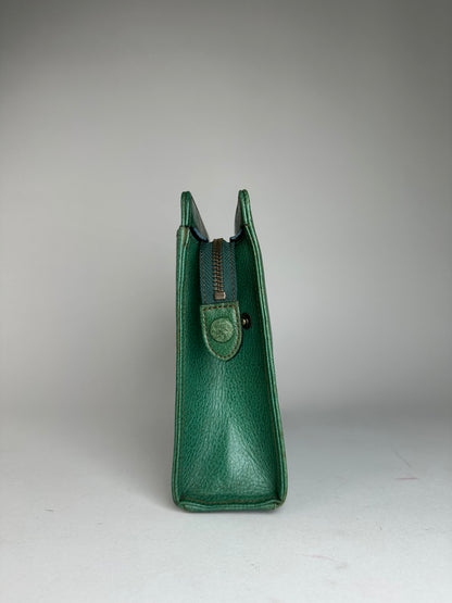 Vintage Gianni Versace Grained Leather Wristlet Pouch Green