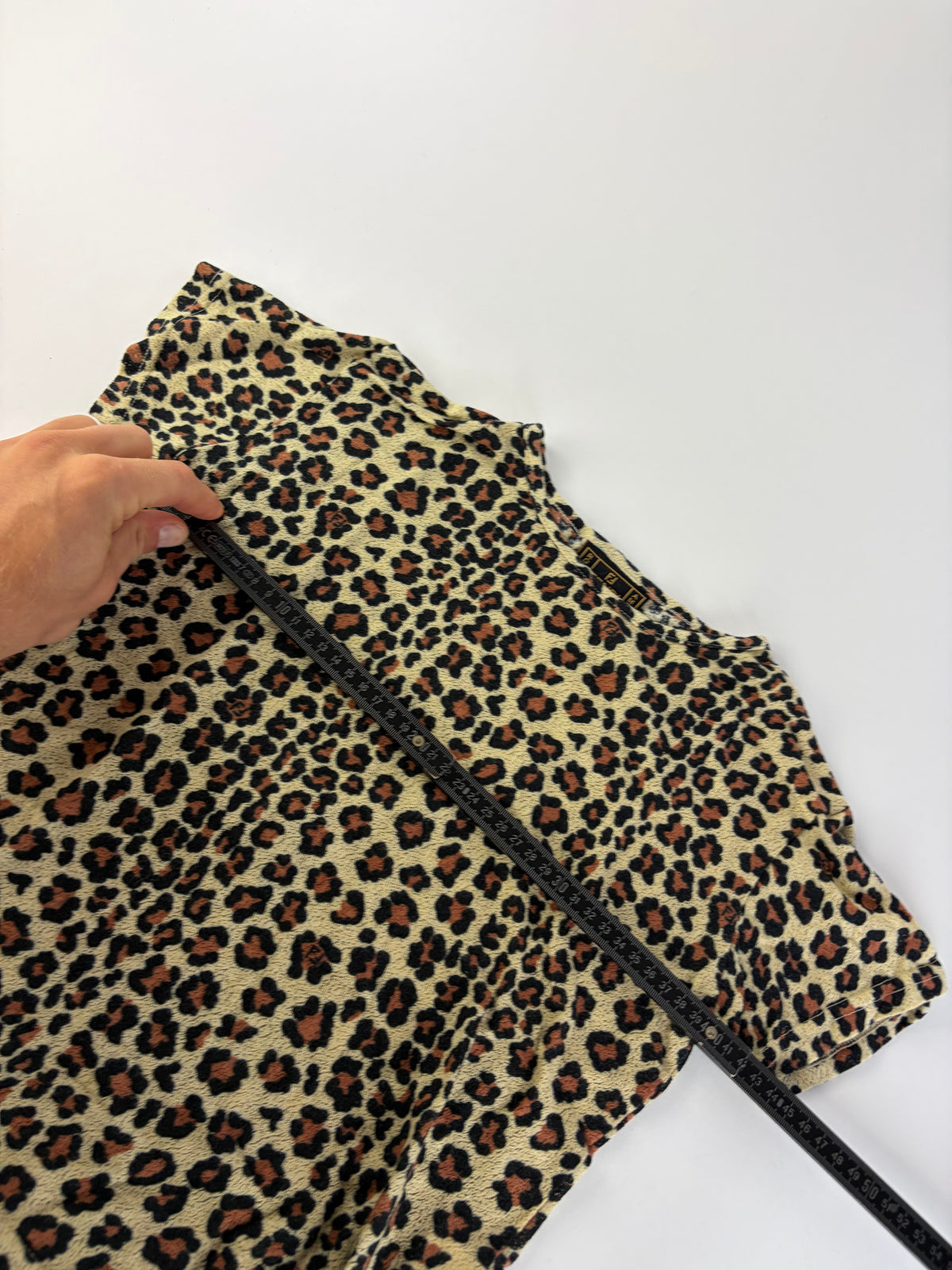 Vintage Fendi Leopard Print Cotton T-Shirt Beige Black XL