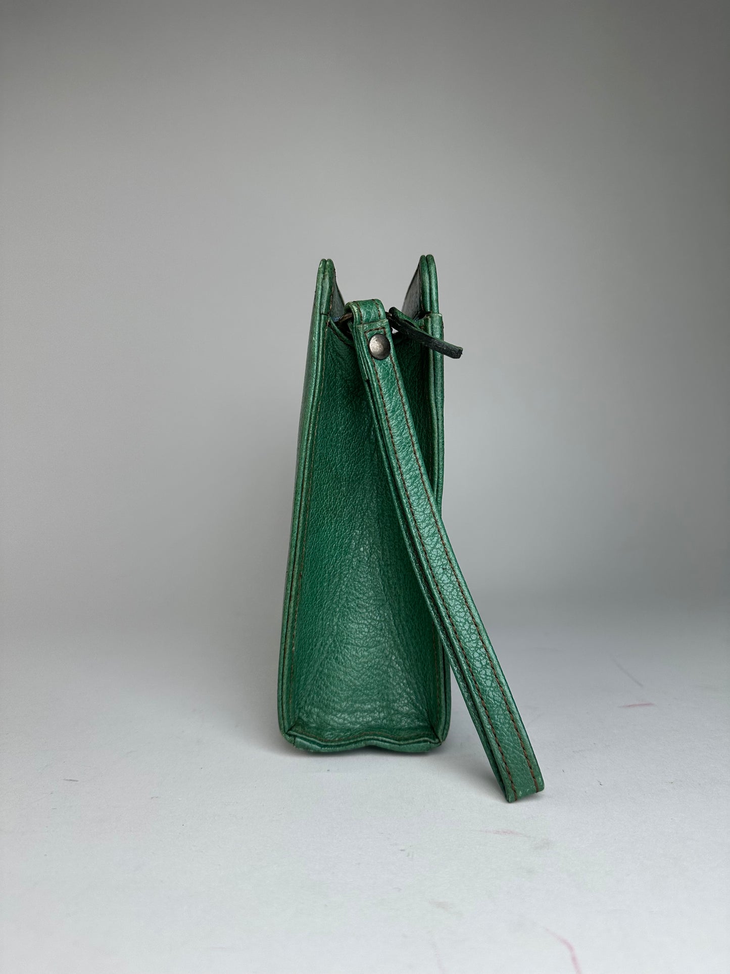 Vintage Gianni Versace Grained Leather Wristlet Pouch Green