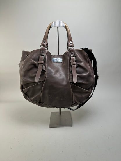 Vintage Marni Grained Leather Shoulder Bag Dark Brown Silver