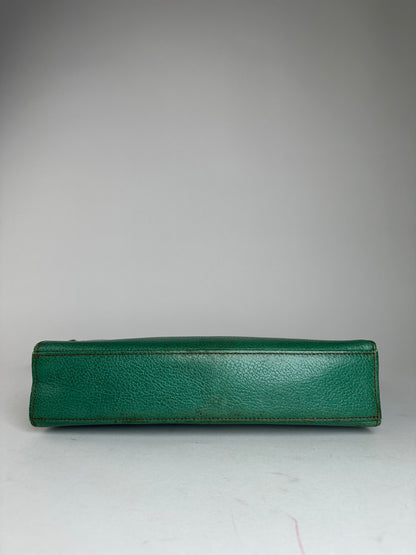 Vintage Gianni Versace Grained Leather Wristlet Pouch Green
