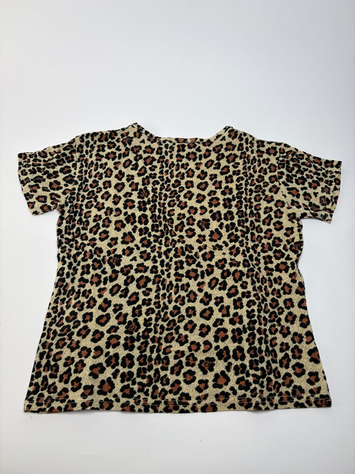 Vintage Fendi Leopard Print Cotton T-Shirt Beige Black XL
