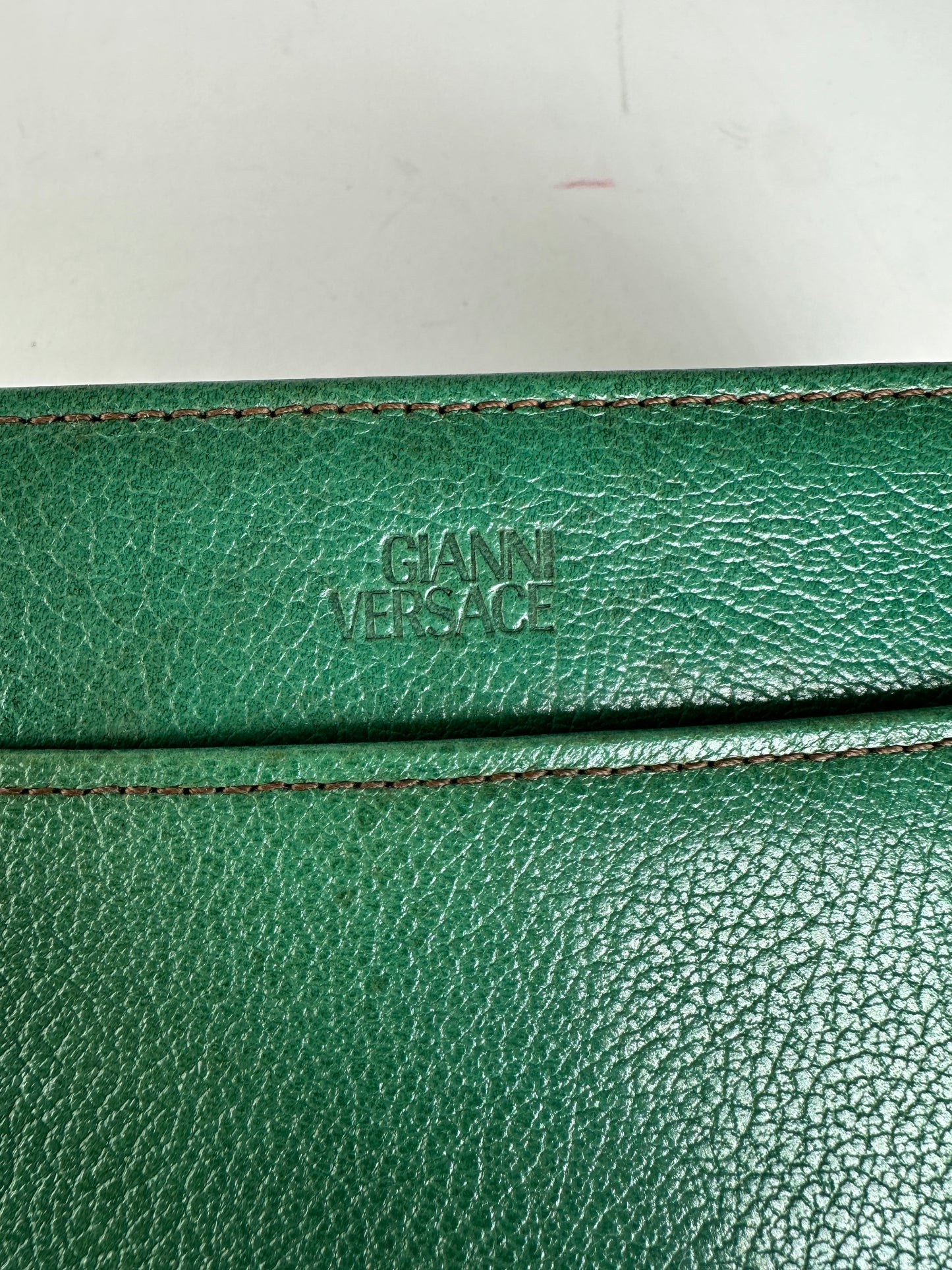 Vintage Gianni Versace Grained Leather Wristlet Pouch Green