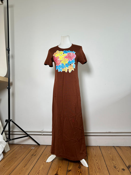 Vintage Comme Des Garcons Floral Cotton Maxi Dress Brown Pink Yellow Blue S