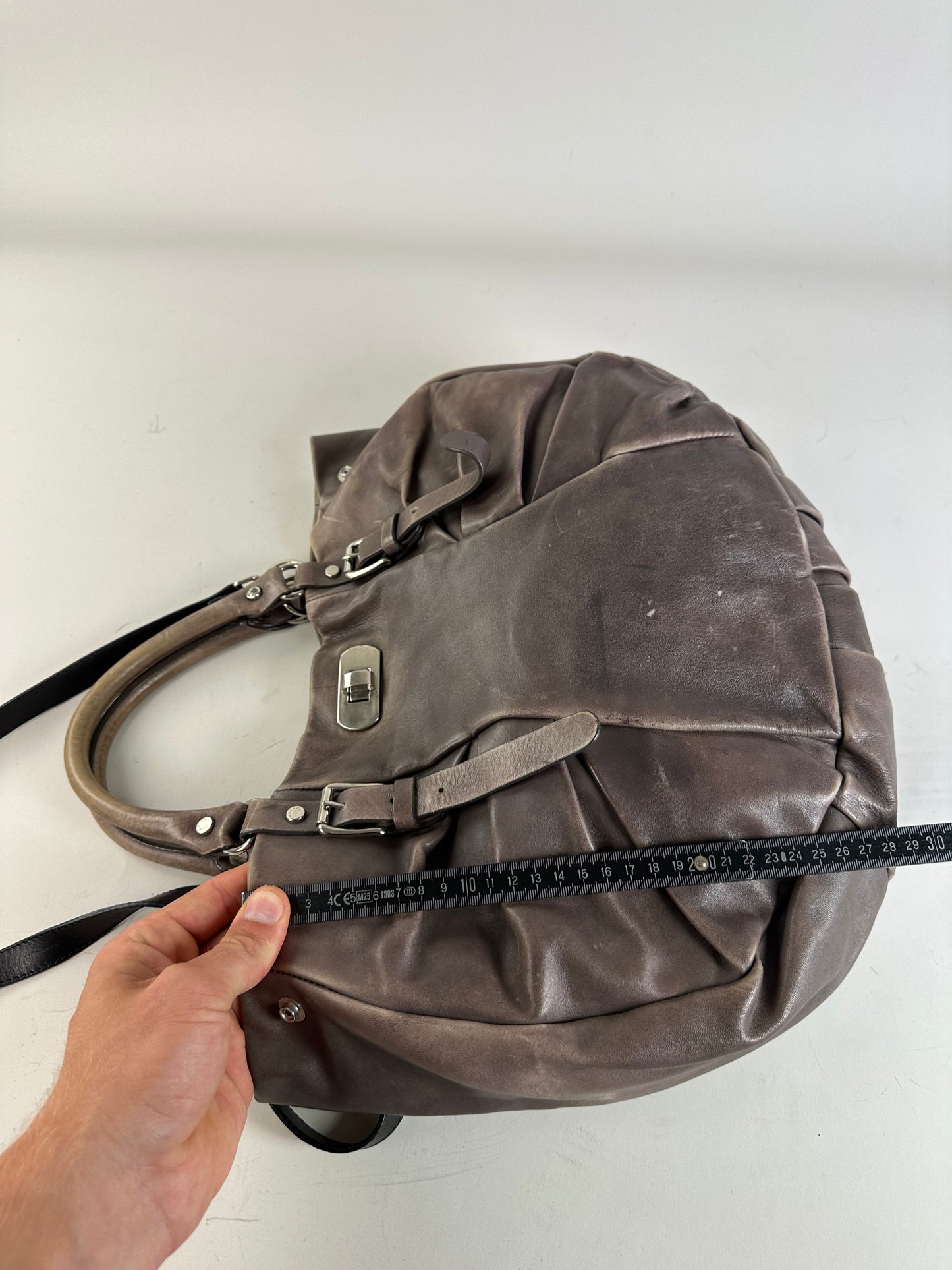 Vintage Marni Grained Leather Shoulder Bag Dark Brown Silver