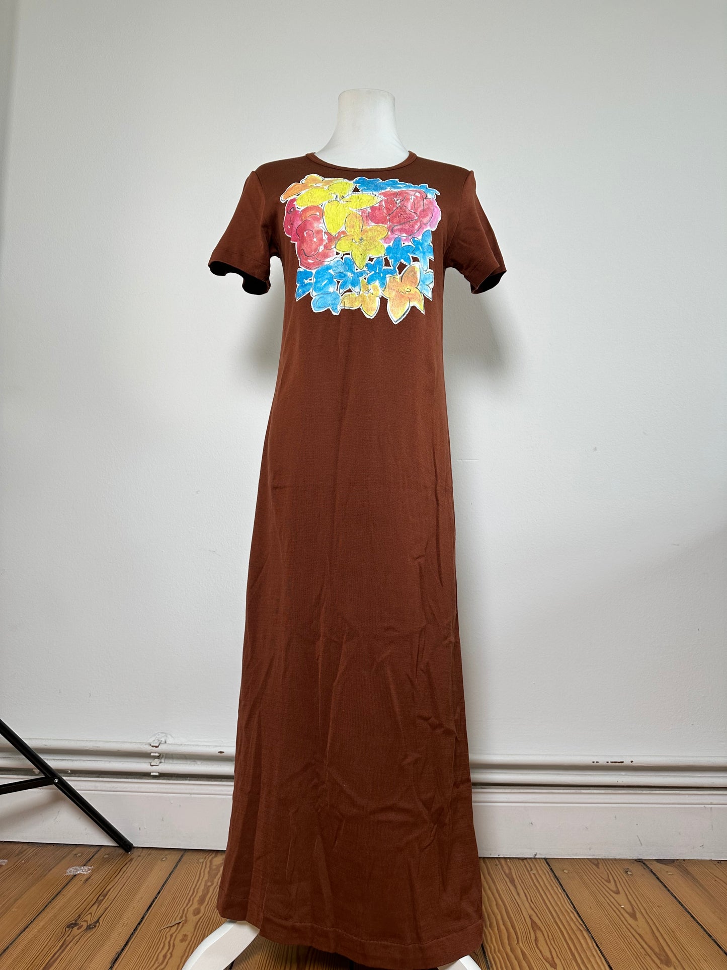 Vintage Comme Des Garcons Floral Cotton Maxi Dress Brown Pink Yellow Blue S