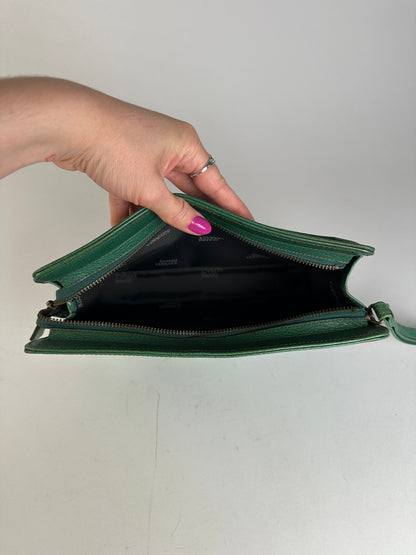 Vintage Gianni Versace Grained Leather Wristlet Pouch Green