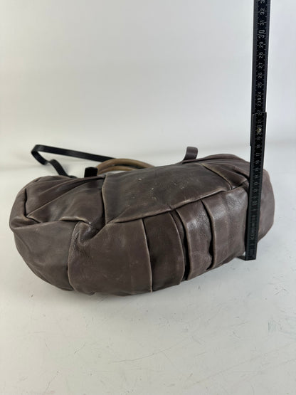 Vintage Marni Grained Leather Shoulder Bag Dark Brown Silver