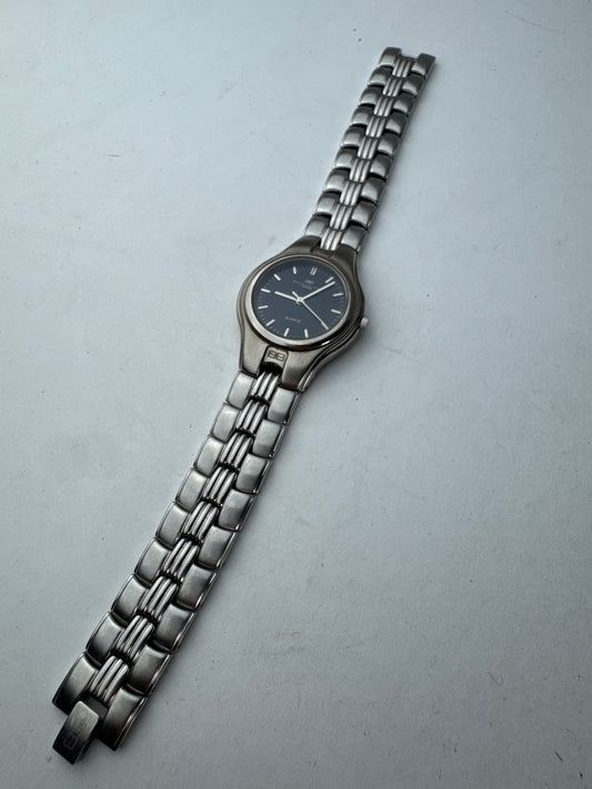 Vintage Balenciaga Metal Quartz Watch Silver Navy