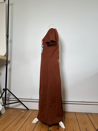 Vintage Comme Des Garcons Floral Cotton Maxi Dress Brown Pink Yellow Blue S