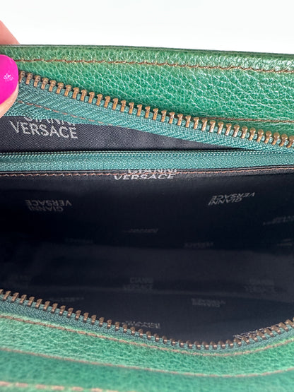 Vintage Gianni Versace Grained Leather Wristlet Pouch Green