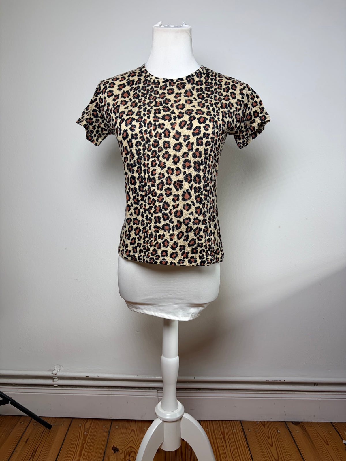 Vintage Fendi Leopard Print Cotton T-Shirt Beige Black XL