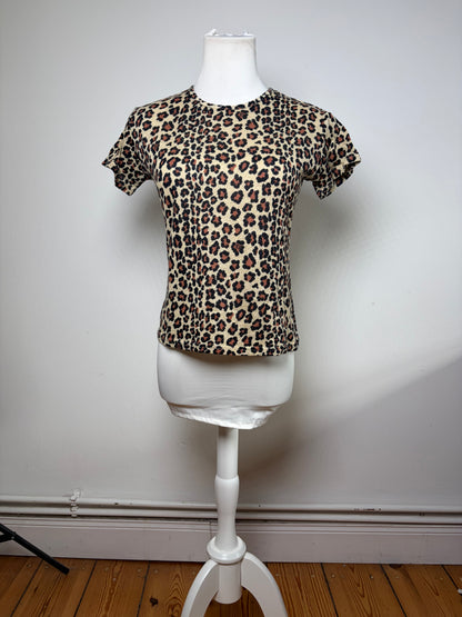 Vintage Fendi Leopard Print Cotton T-Shirt Beige Black XL