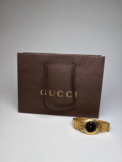 Vintage Gucci Stainless Steel Bracelet Watch Gold Black