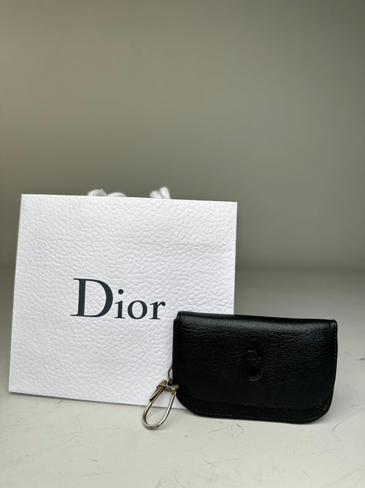 Vintage Dior Leather Keychain Wallet Black Gold