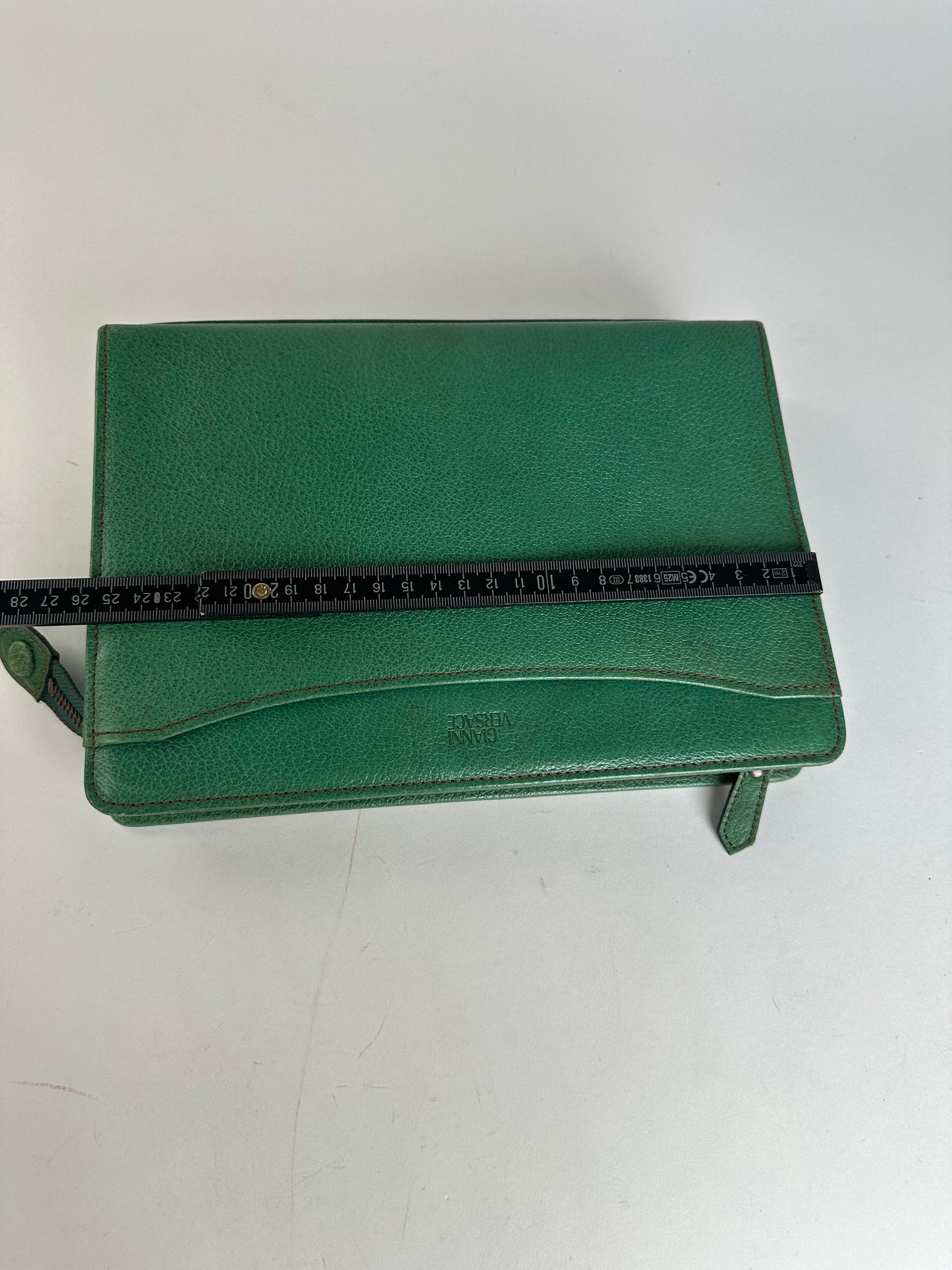 Vintage Gianni Versace Grained Leather Wristlet Pouch Green
