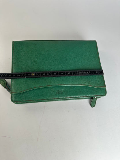 Vintage Gianni Versace Grained Leather Wristlet Pouch Green