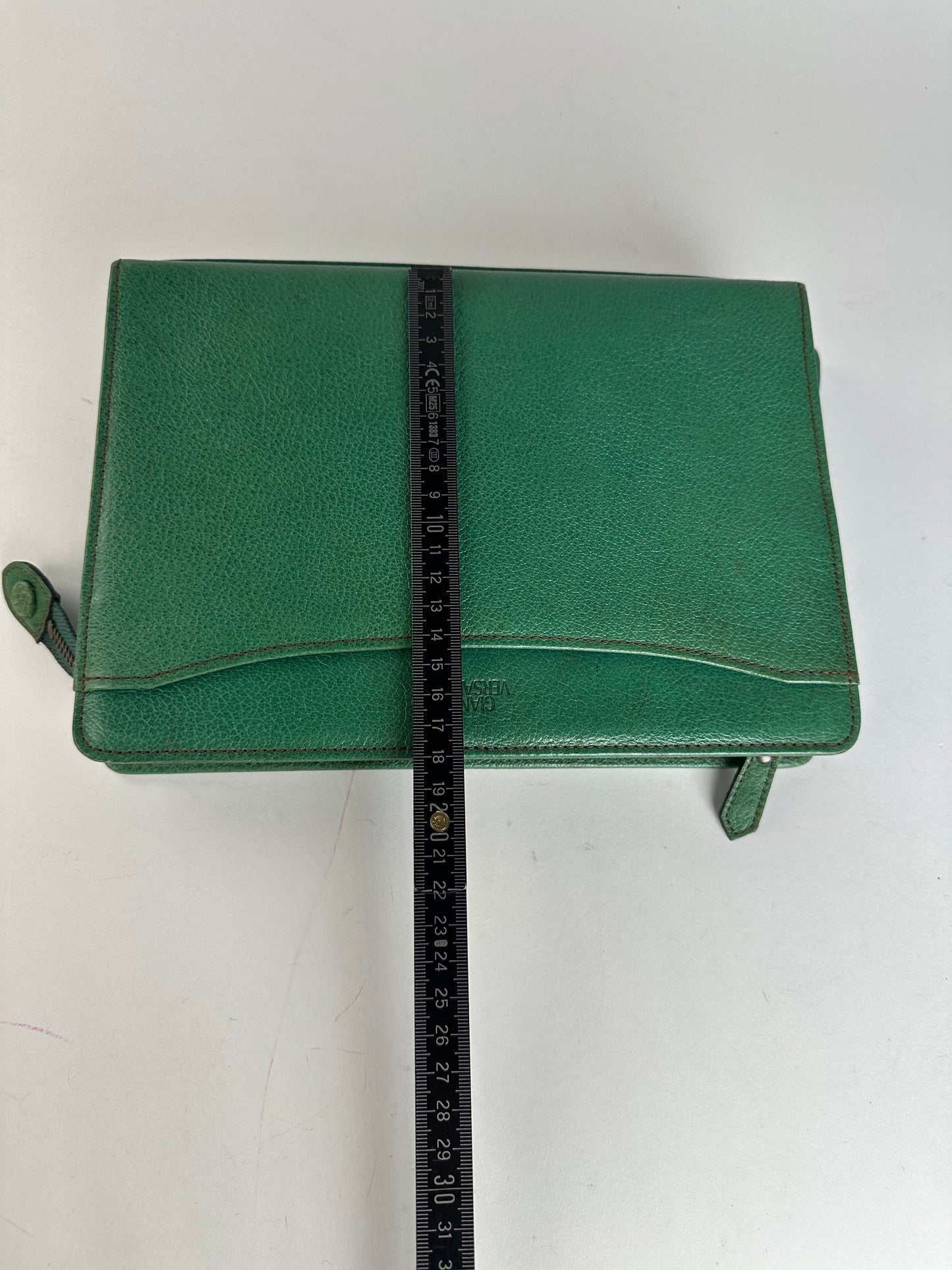 Vintage Gianni Versace Grained Leather Wristlet Pouch Green